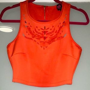Bebe Orange Crop Top with Cut out detail